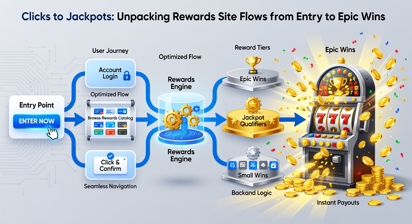 Flowchart illustrating user progression from homepage login through point redemption to a winner's notification screen, with arrows showing navigation steps