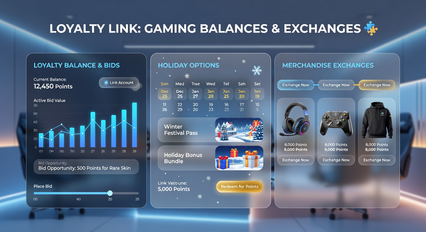 User interface screenshot illustrating redemption flows for travel packages and merchandise items using linked loyalty balances