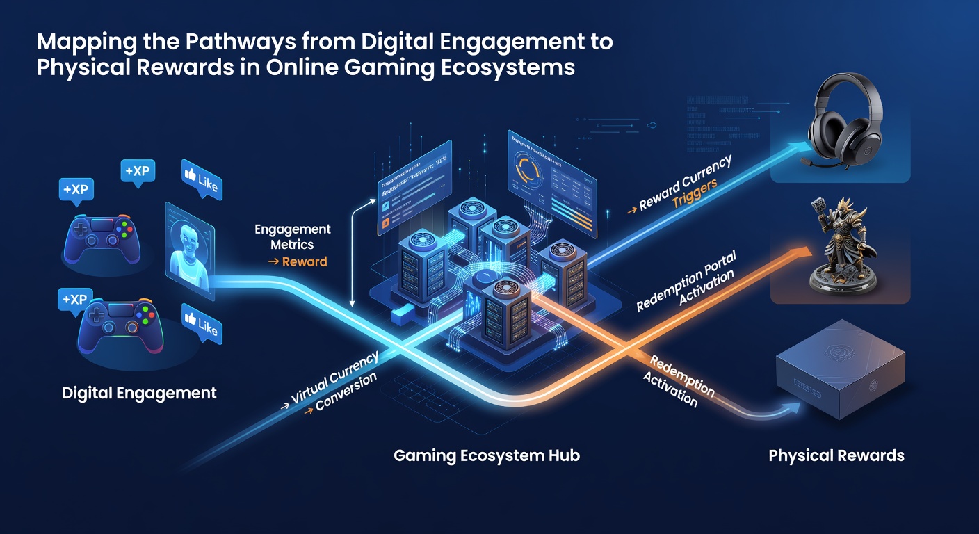 Flowchart illustrating mid-tier reward redemptions connecting online activity logs to physical prize deliveries