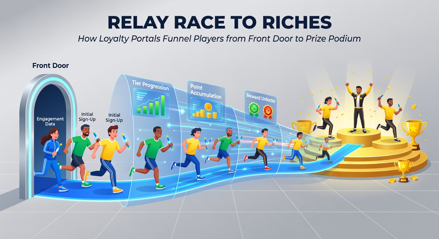 Screenshot of a loyalty portal dashboard displaying point balances, auction timers, and raffle entries with a pathway graphic leading to a winners' podium