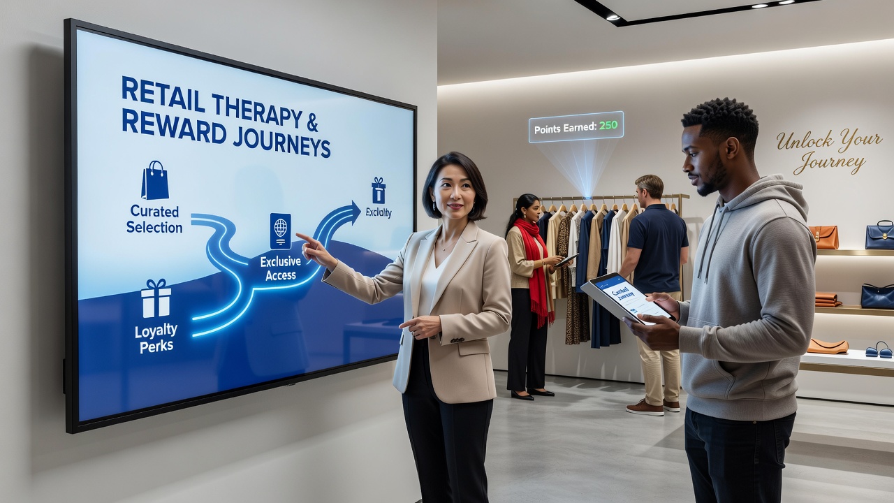 Curated retail displays within a digital reward system interface showing personalized shopping options